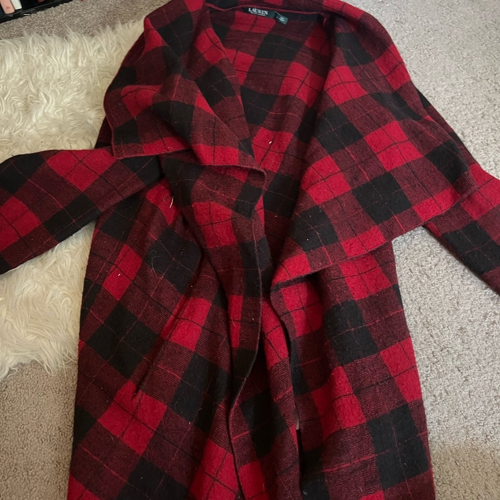 Ralph Lauren Red and Black Plaid Cardigan